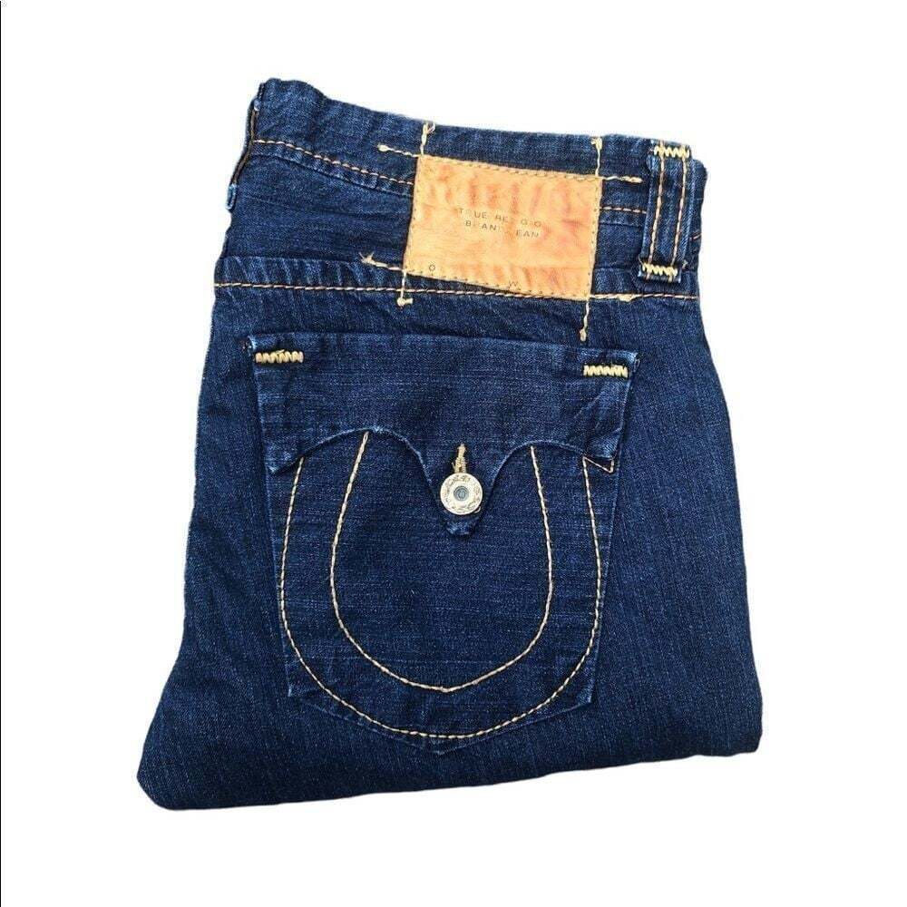 Vintage True Religion Jeans Size 38 ‘Faded Leather Tab’ Blue